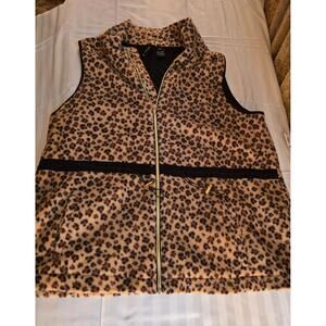 Womens Leopard Print Fleece Vest Full Zip Drawstring WaistXL